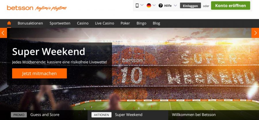 Betsson Gratiswetten bis zu 20€ & Risikofreie Livewetten