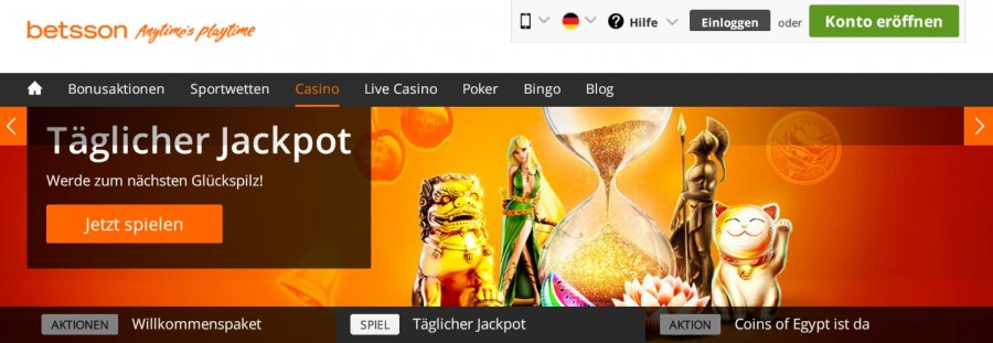 Betsson Casino Spielangebot & Jackpot bis zu 20 000€