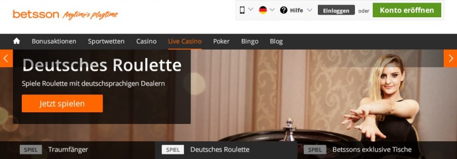 Betsson Live Casino » 5€ Bonus + Live Dealer & Roulette