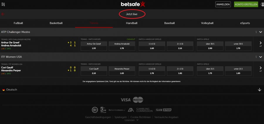 Betsafe Live Wetten » Sportwetten + Wettschein abgeben