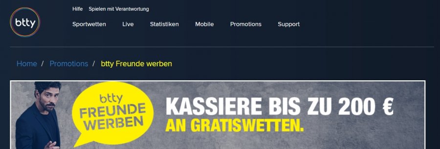 Btty Gratiswetten bis zu 200 € & 77€ gewinnen