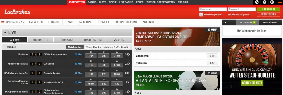 Ladbrokes Live-Wetten im Sportwetten » Wettbasis + Wettangebot