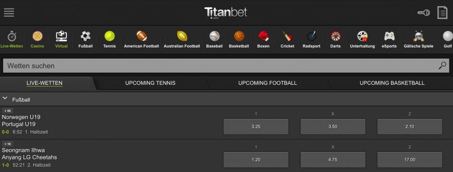 Titanbet Live-Wetten » Wettbasis + Angebot