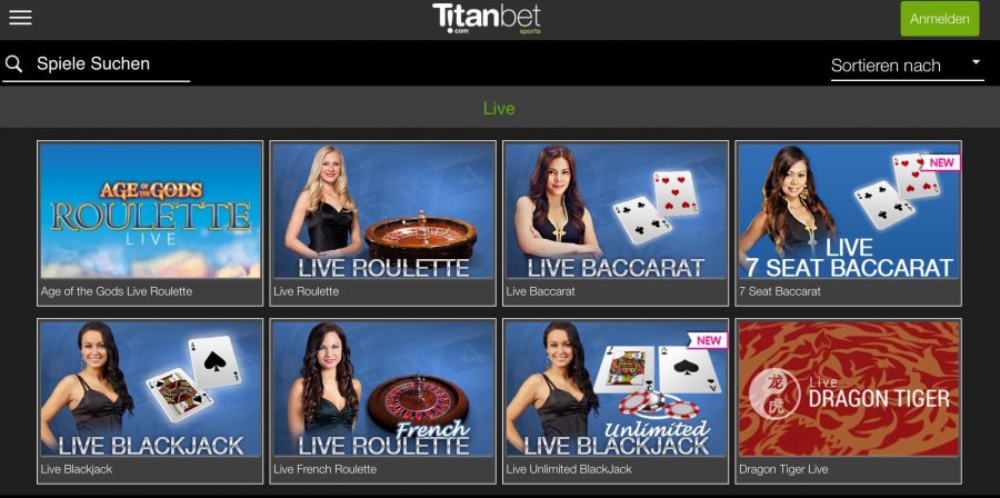 Titanbet Live Casino » Spielauswahl + Bonus Code bis zu 300€